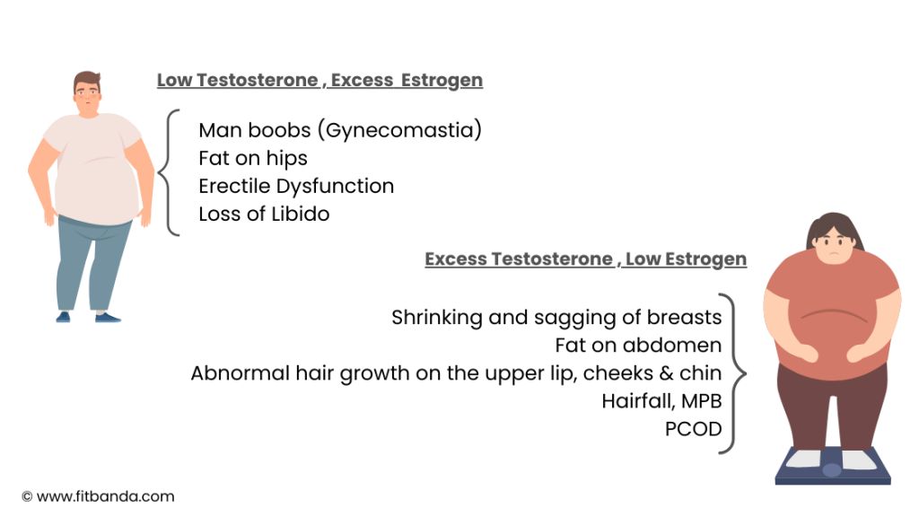 Effects of testosterone and estrogen imbalances in men and women.